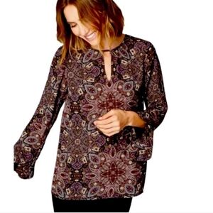 J‎ Jill Paisley Floral Blouse Ruffle Sleeve Large